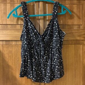 Floral Black Sleeveless Tank Top Tie Front